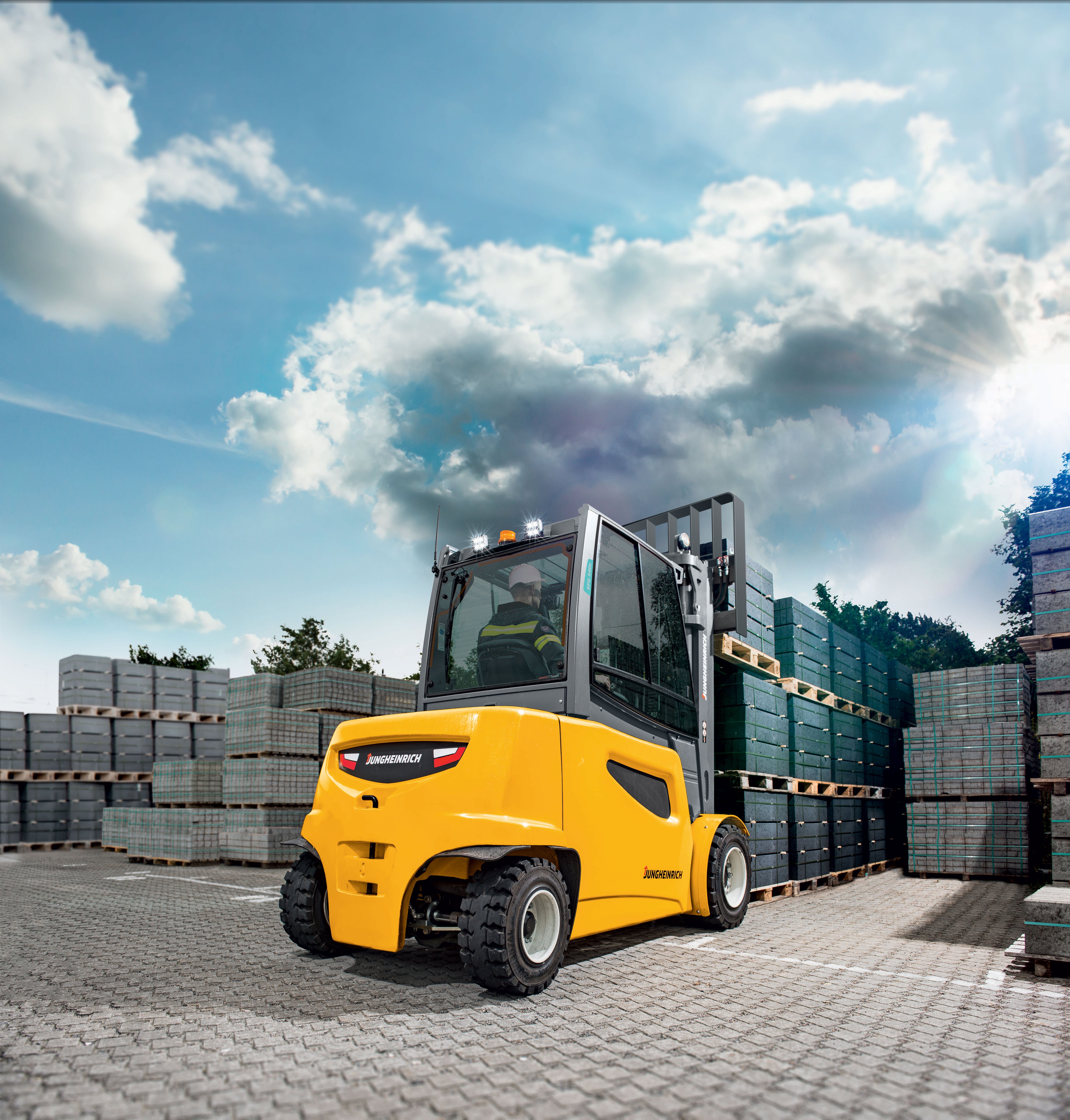 forklift in rain