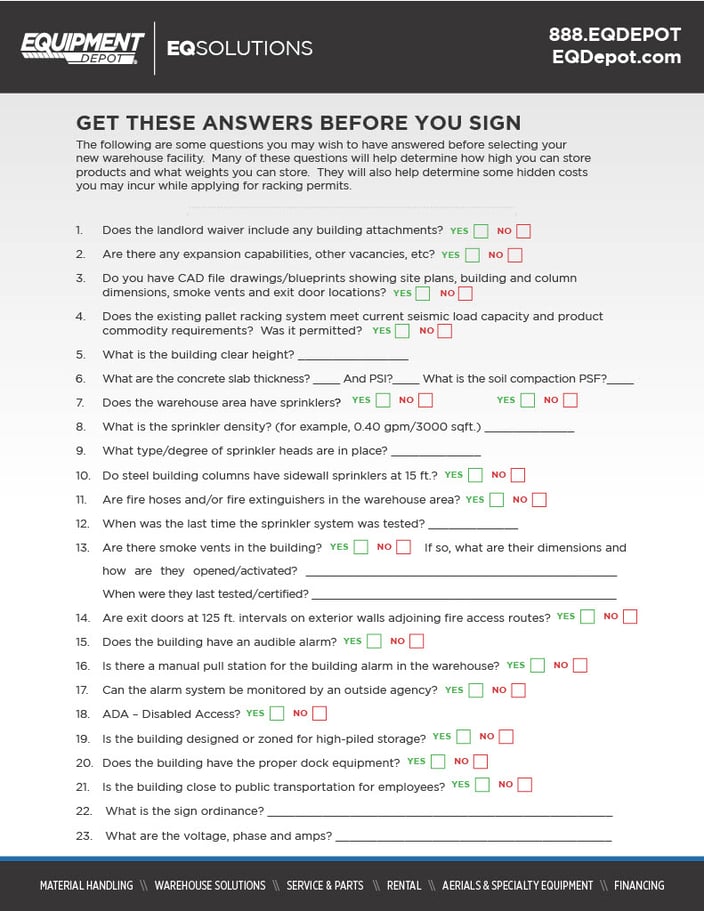 Warehouse Inspection Checklist - Equipment Depot