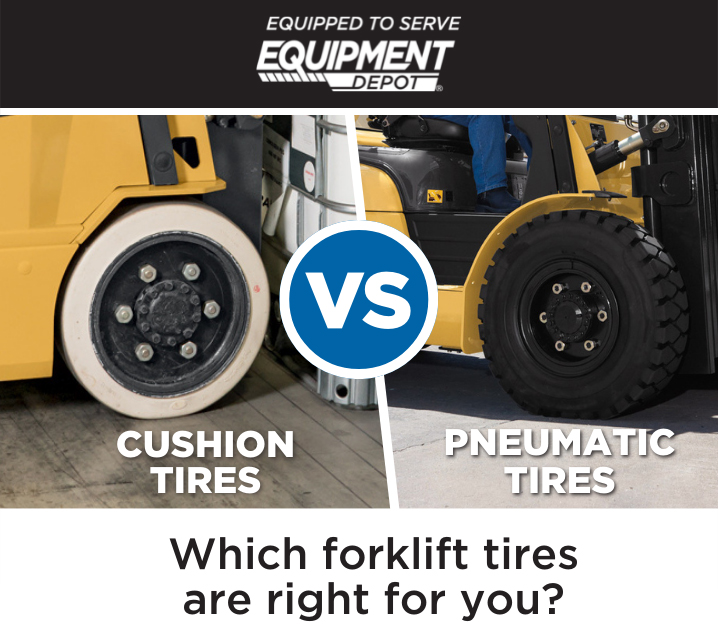 Cushion tires vs. pneumatic tires infographic